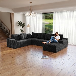 131.9"104.3" Plush Corduroy 4-Piece Modular Sectional Sofa with No Assembly Required and Comfortable Chaise Lounge - 1 of 4