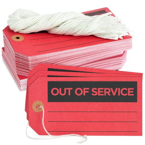 Juvale 100 Pack Red Out Of Service Tags With String, Bulk Set