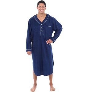 ADR Men's Sleep Shirt, Soft Plush Fleece Men's Nightshirt, Warm Long Henley One Piece Pajama - 1 of 4