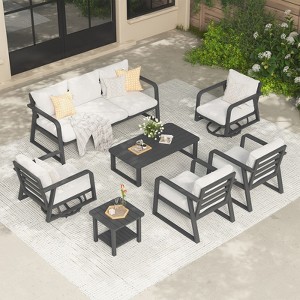 SUGOLD Aluminum Patio Furniture Set 5 Pieces Outdoor Conversation Set with Teak Coffee Table & Cushion, Outdoor Patio Furniture Sectional Patio Sofa - 1 of 4