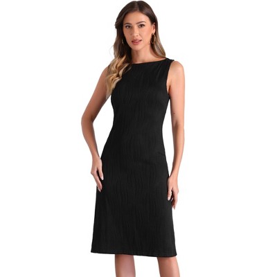 INSPIRE CHIC Women's Sleeveless Boat Neck Knit Textured Elegant Office Sheath Midi Dress