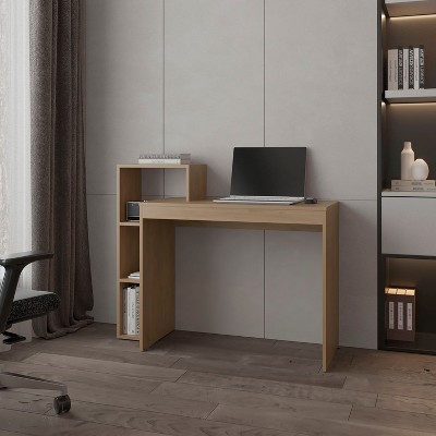 NicBex Rustic Writing Table Reading Desk with 3-Tier Side Shelf,Natural Oak Finish Home Office Desk for Study,Living Room&Office,Home Workstation