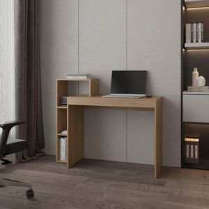 NicBex Rustic Writing Table Reading Desk with 3-Tier Side Shelf,Natural Oak Finish Home Office Desk for Study,Living Room&Office,Home Workstation - 1 of 4