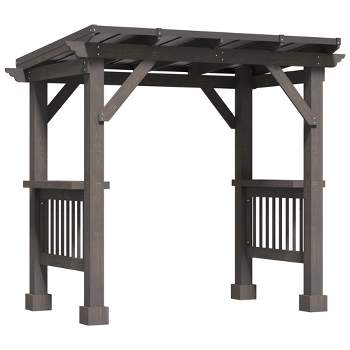 Outsunny 8.5 x 5.5ft Wooden Grill Gazebo Outdoor BBQ with Bar Counters, Hardtop Barbecue Pergola with Steel Pent Roof for Patio, Backyard, Poolside