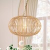 17.5" 1-Light Leo Farmhouse Coastal Rattan LED Pendant Brown - JONATHAN Y: Swag Lamp, Adjustable Height - 2 of 4