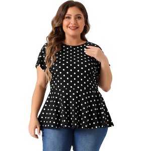 Agnes Orinda Women's Plus Size Polka Dots Fashion Workout Elegant Short Sleeves Peplum Top - 1 of 4