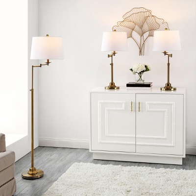 Adjustable Brass Gold Floor and Table Lamp Set with White Shades