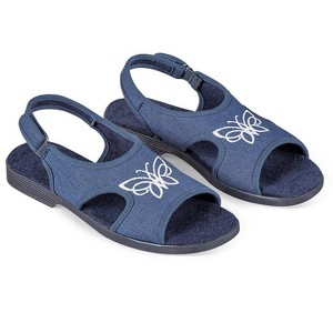 Collections Etc Embroidered Butterfly Canvas Open Toe Stretch Sandals with Adjustable Touch Closure - 1 of 4