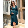 WhizMax Women Maternity Dress Wrap V Neck Dress Long Lantern Sleeve  A-Line High Waist Flowy Dress with Belt - 2 of 4