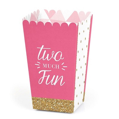 Big Dot of Happiness Two Much Fun - Girl - 2nd Birthday Party Favor Popcorn Treat Boxes - Set of 12