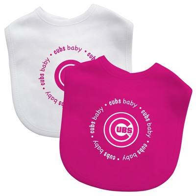 Image of BabyFanatic Officially Licensed Pink Unisex Cotton Baby Bibs 2 Pack -  MLB Chicago Cubs.