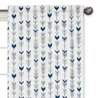 Gray and Navy Arrow Print Sheer Rod Pocket Curtains