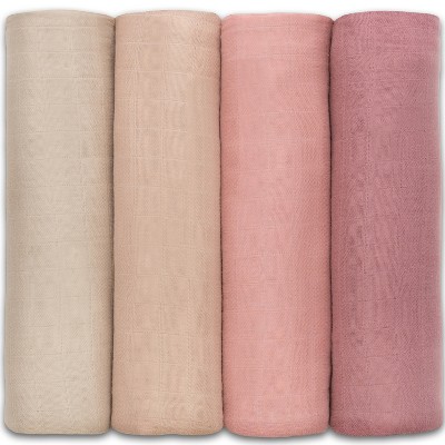 Image of Muslin Swaddle Blankets Neutral Receiving Blanket for Boys and Girls by Comfy Cubs Cubs  (Cream, Blush, Bold Blush, Mauve)