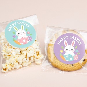 Big Dot of Happiness Happy Easter Bunny Stickers & Clear Cookie Bags, Cellophane Treat Bags 4.25x7 In., Pastel Spring Favor Gifts, Baked Goods - 25 Ct - 1 of 4