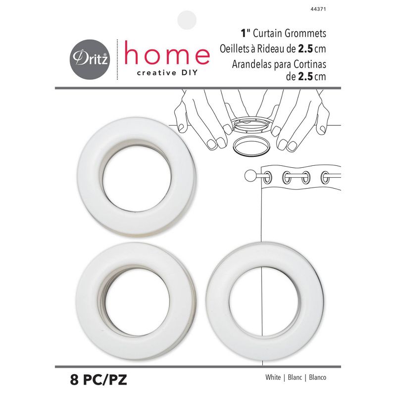 Dritz Home 1&#34; Curtain Grommets Set, White - Easy Install, Snap-Together, Machine Washable, Fits 13/16&#34; Rods, 1 of 7