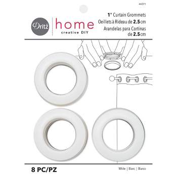 Dritz Home 1" Curtain Grommets Set, White - Easy Install, Snap-Together, Machine Washable, Fits 13/16" Rods