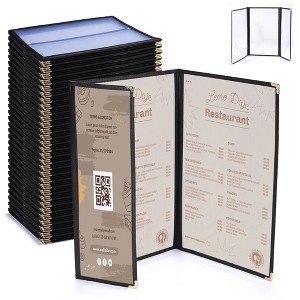 WeChef 30 Pcs Menu Covers 8.5x14" 2 Page 4 View & 4.25x14" Half Page Wine List - 1 of 4