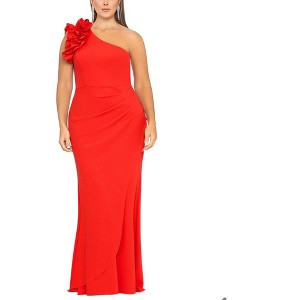 XSCAPE Womens Stretchy and supportive Scuba Ruffled Pleated One Shoulder Gown Dress - 1 of 1