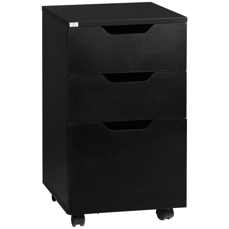 HOMCOM 3 Drawer Mobile File Cabinet, Rolling Printer Stand, Vertical Filing Cabinet, Black, 1 of 7