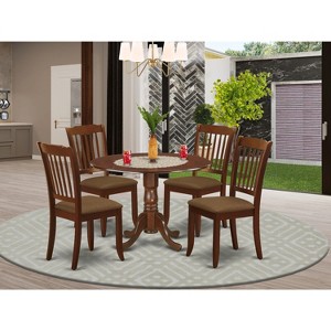HomeStock 5Pc Dining Set Includes a Round Dinette Table with Drop Leaves and Four Vertical Slatted Linen Seat Kitchen Chairs, Mahogany Finish - 1 of 3