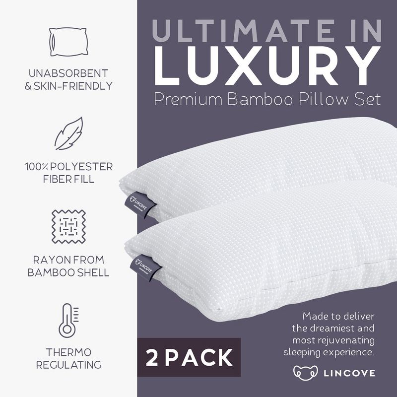 Lincove Rayon From Bamboo Pillow - Hotel Quality, Temperature Regulating, Soft for Stomach Sleepers, Hypoallergenic - 2 Pack, 4 of 8