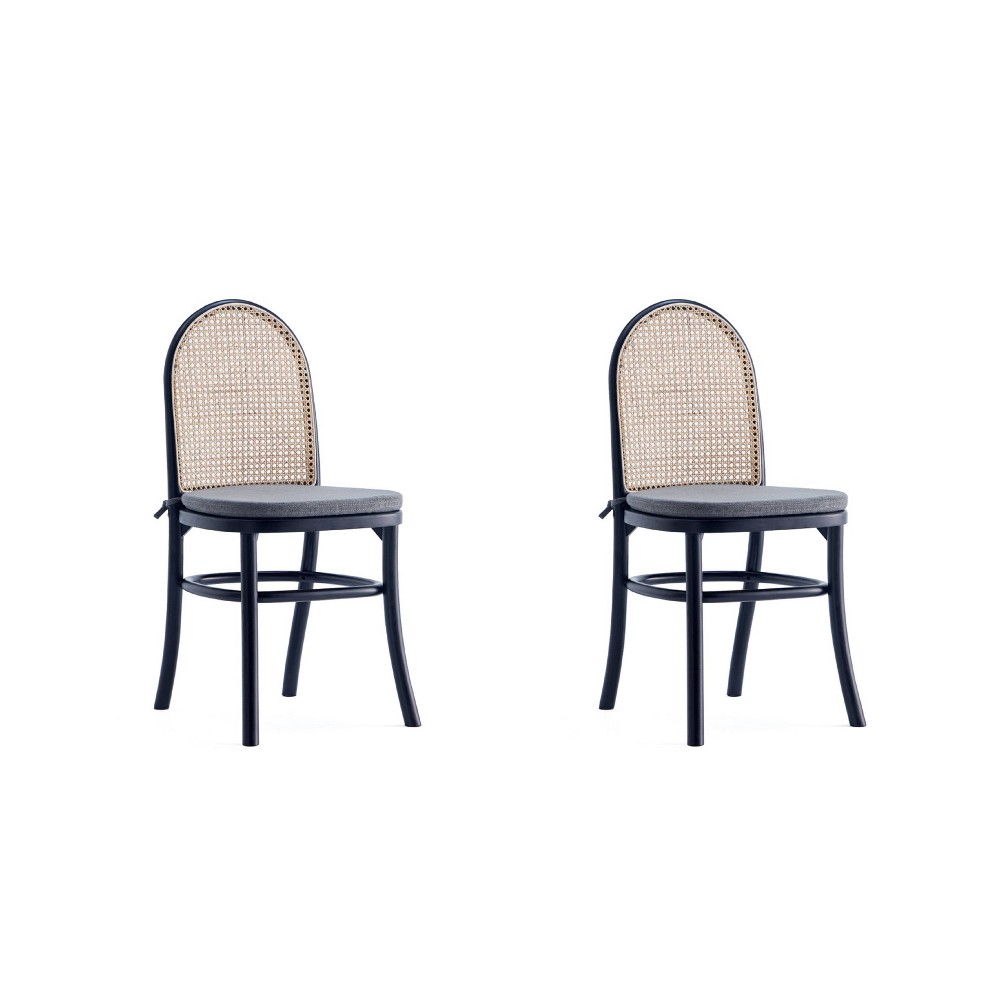 Photos - Dining Table Set of 2 Paragon Dining Chairs with Gray Cushions Black/Cane - Manhattan C