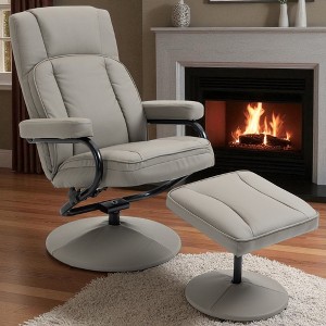 Mshliw Manual PU Leather Swivel Recliner Office Chair with Ottoman Footrest, Adjustable Backrest and Steel Base for Living Room or Office - 1 of 4