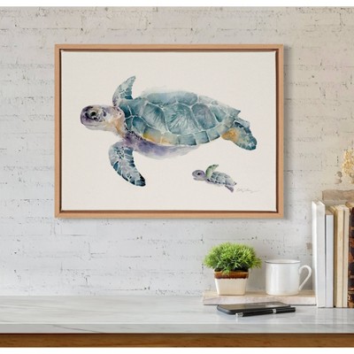 Natural Framed Canvas Wall Art with Sea Turtles, 18" x 24"
