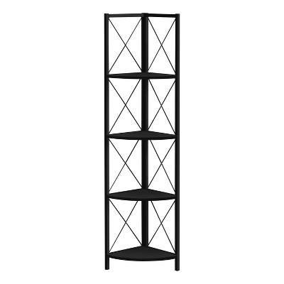 Monarch Specialties Bookshelf Bookcase Etagere Corner 4 Tier 60InchH Office Bedroom Metal Laminate Black Contemporary Modern