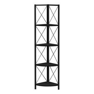 Monarch Specialties Bookshelf Bookcase Etagere Corner 4 Tier 60InchH Office Bedroom Metal Laminate Black Contemporary Modern - 1 of 4