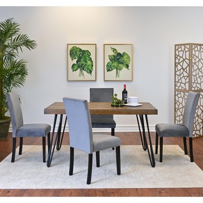 NicBex Dining Room Table Set for 4 Morden Dining Table Set with Wooden Tabletop, Metal Legs and 4 Velvet Chairs for Dining Room