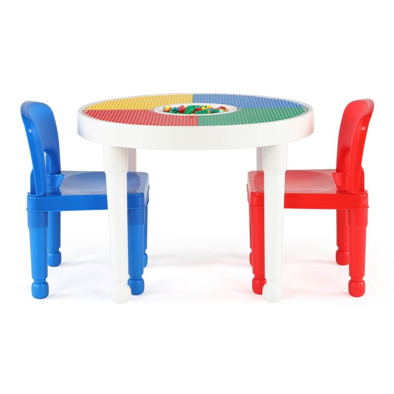 3pc Round Plastic Construction Kids&#39; Table with 2 Chairs and Cover Blue/Red/White - Humble Crew, 1 of 9