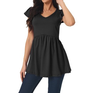 Seta T Women's Ruffle Cap Sleeve Flowy Hide Belly V Neck Babydoll Tunics T-Shirt - 1 of 4