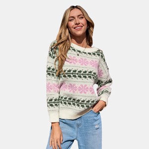 Women's Ivory Snowflake Round Neck Long Sleeve Sweater - Cupshe - 1 of 4