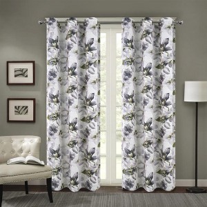 RT Designers Collection Eden Floral Nature Printed 2 Pieces Blackout Grommet Panel Pair 36" x 84" Silver - 1 of 4
