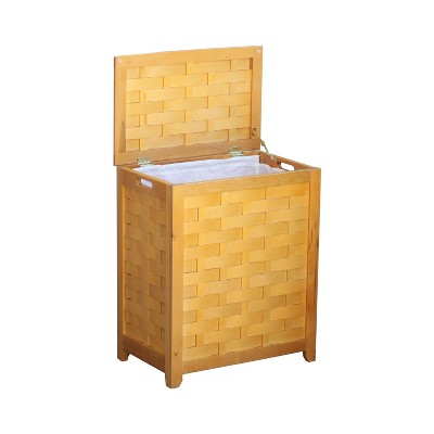 Natural Finished Rectangular Wood Laundry Hamper with Lid and Interior Bag