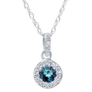 Pompeii3 1/4ct Blue Diamond Petite Halo Solitaire Pendant 14K White Gold - 1 of 4