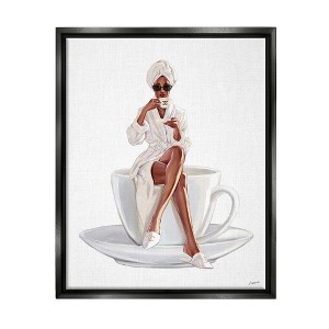 Stupell Industries Chic Coffee Teacup Woman Sipping Robe Sunglasses - 1 of 4