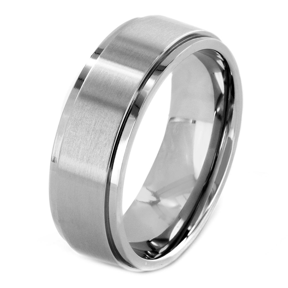 West Coast Jewelry Men's Titanium Brushed and Polished Beveled Ring - 7mm
