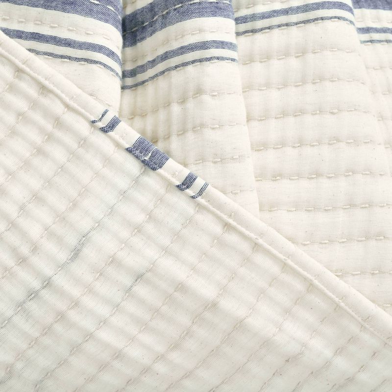 Farmhouse Stripe Kantha Pick Stitch Yarn Dyed Cotton Woven Single Quilt/Coverlet - Lush Décor, 5 of 10