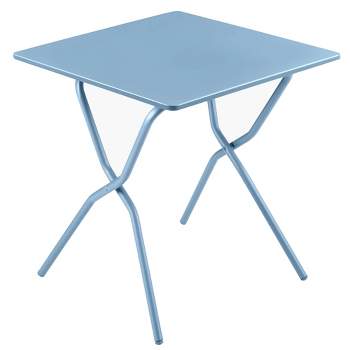 Lafuma Balcony II Colorblock Steel Compact Square Folding Multipurpose Accent Table for Outdoor Backyard Patios and Decks, Sky Blue
