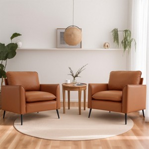 Set of 2 Faux Leather Lounge Chairs, Modern Retro Upholstered Single Sofa Armchairs with Cushions for Living Room or Bedroom-Koiai - 1 of 4