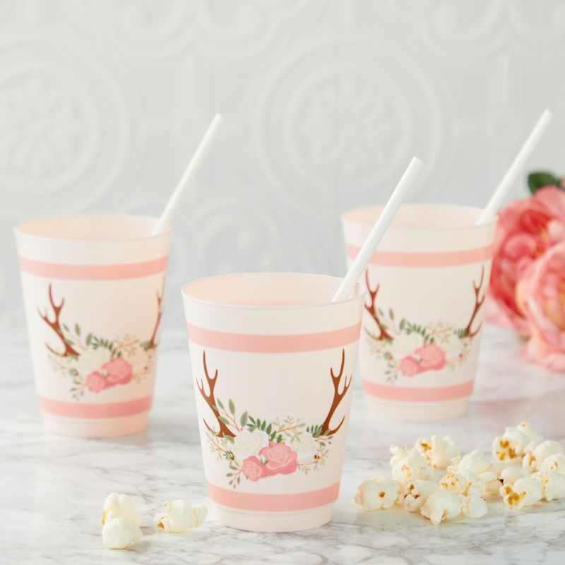 Sparkle and Bash 16 Pack Pink Plastic Floral Tumbler Cups for Oh Deer Girl Baby Shower (16 oz), 2 of 7
