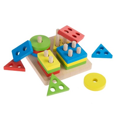 Wooden Shape Sorter-Classic Toddler Sorting and Counting Puzzle Toy-16 Cutout Blocks in 4 Colorful Geometric Shapes-Learning Activity by Toy Time