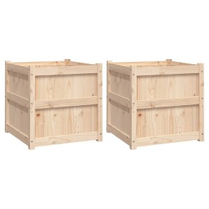 vidaXL Garden Planters - Decorative Outdoor Herb Plant Pots, Solid Pine Wood, 23.6 x 23.6 x 23.6 inches, 2 Pcs, Brown/Natural - 1 of 4