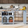 VYNXARIA Rolling Kitchen Island With Extended Table,2 Fluted Glass Doors, Kitchen Island with a Storage Compartment and Side 3 Open Shelves, Gray - 3 of 4
