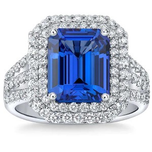 Pompeii3 4 1/2Ct TW Emerald Cut Tanzanite & Lab Created Diamond Ring in 14k White Gold - 1 of 4