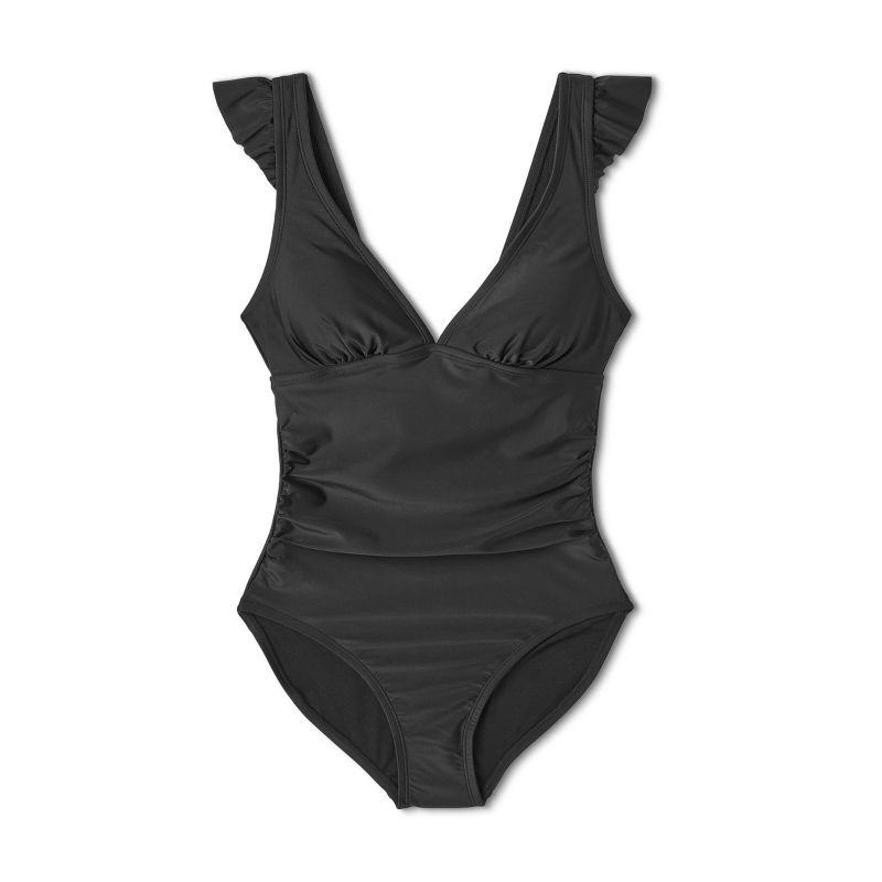 Women's Ruffle Shoulder Ruched Full Coverage One Piece Swimsuit - Kona Sol™, 5 of 13