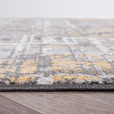Yellow and Gray Abstract 5' x 7' Stain-Resistant Synthetic Area Rug
