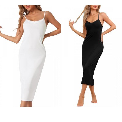 cheibear Women's Modal V Neck Adjustable Spaghetti Strap Chemise Sleep Dress